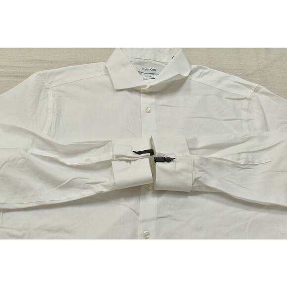 Men's Button Down Calvin Klein Size 16 32/33 Steel + White Slim Fit Non Iron - Picture 7 of 8